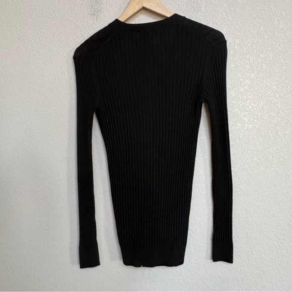NWT Vince Black 100% Cashmere Ribbed Button Front Pocket Cardigan Sweater M - Picture 4 of 13